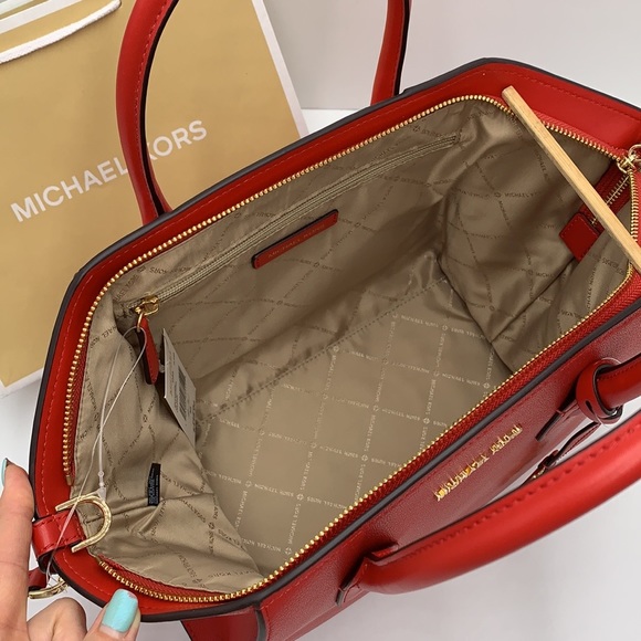 Michael Kors Large Top Zip Satchel Leather & Double Zip Wristlet Leather Flame - Picture 11 of 16